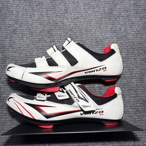 Venzo MX Road Cycling Shoes Mens 12 White Black Red Cleats Included